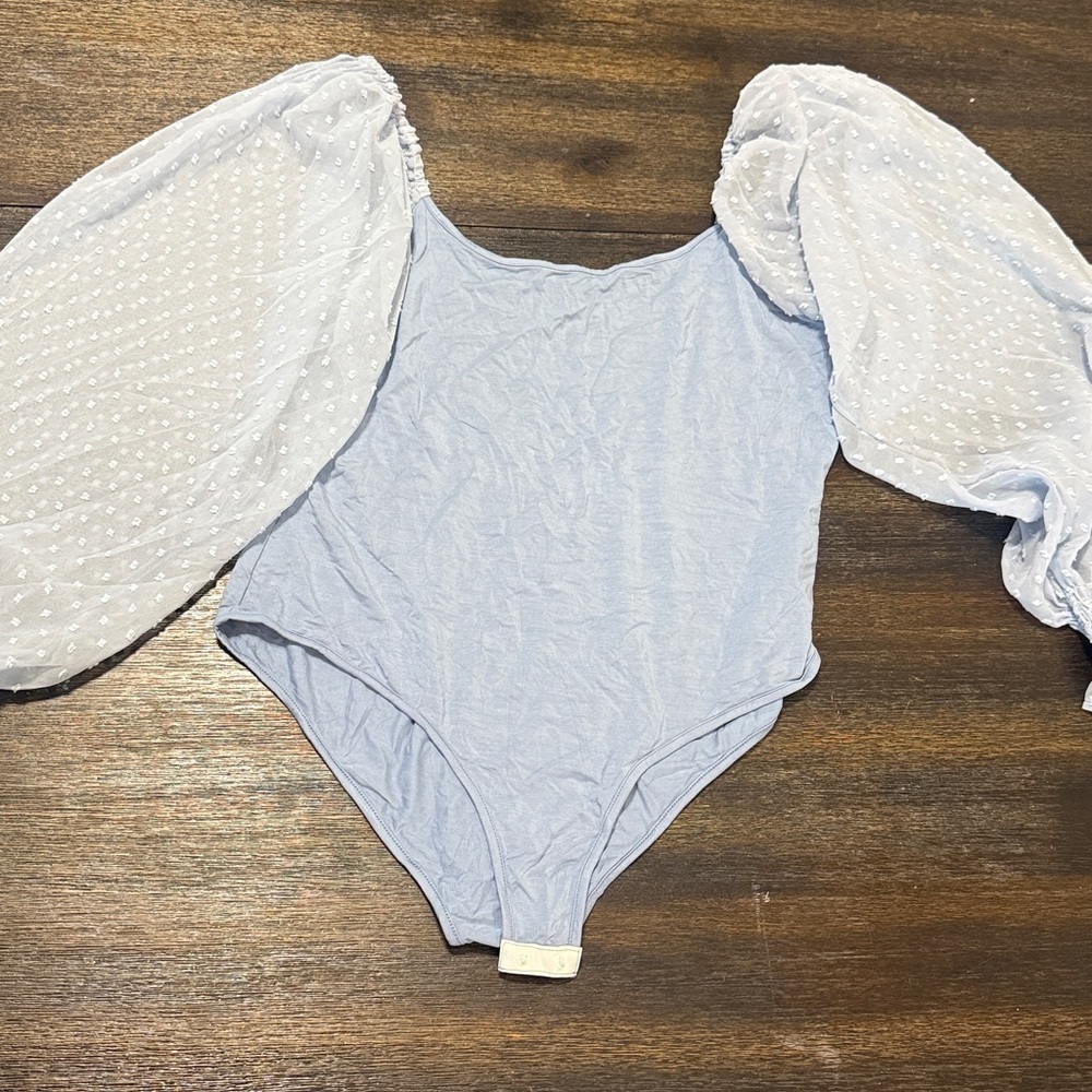 Light Blue Bodysuit with Sheer Sleeves